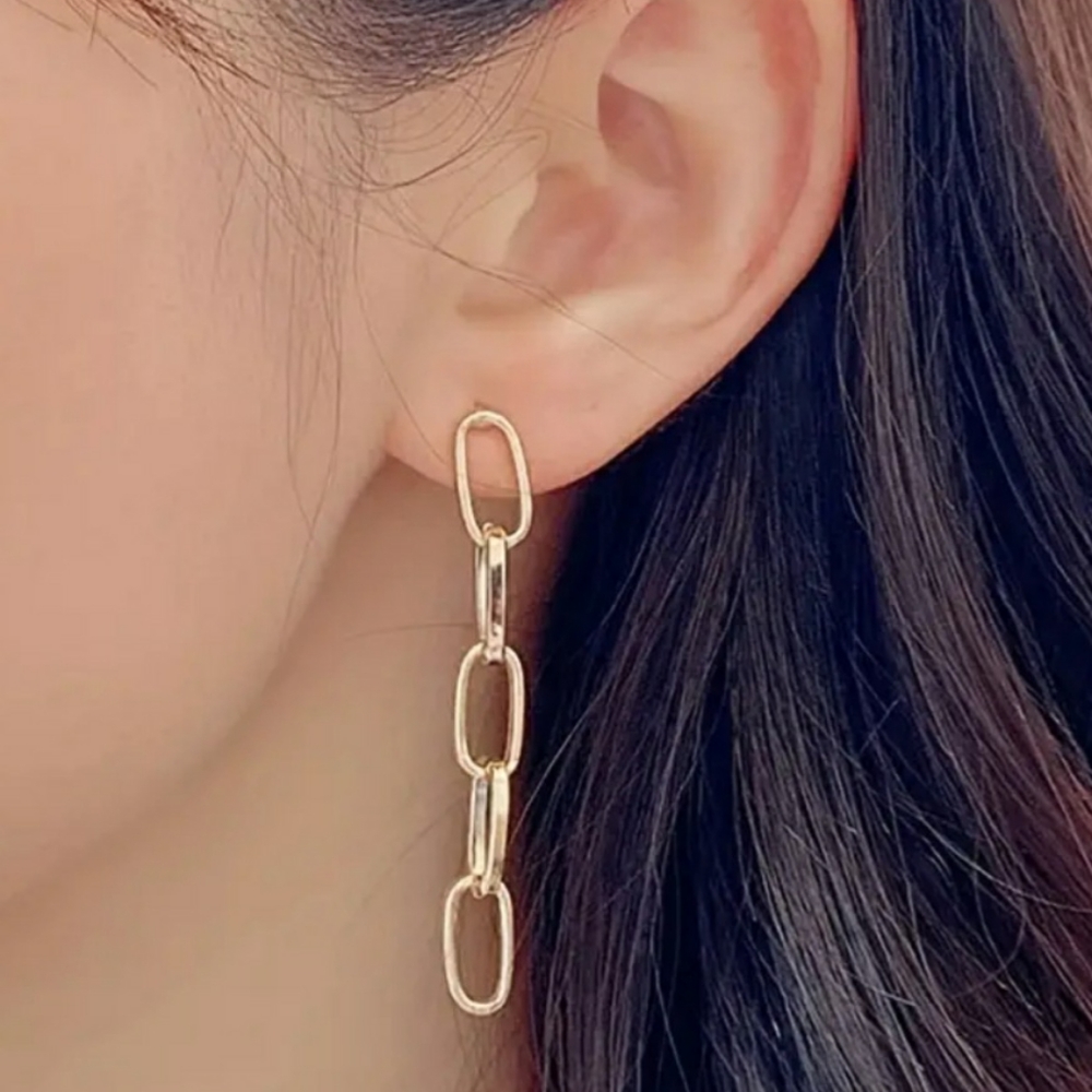 NEW 14K Gold Plated Paperclip Chain Dangle Earrings